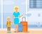 Mother Travel with Little Son Cartoon Characters.