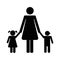 Mother with two children pictogram