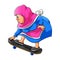 The mother using the veil and playing the black skate board on the road