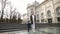 Mother walks son up stairs of National Museum of Art. Slow motion