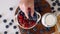 Mother Woman Hand Serving Healthy Morning Breakfast Blueberry, Strawberries Bowl