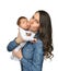 Mother woman hold and kissing beautiful infant child baby kid gi