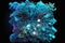 Motherboard as coral reef at night, blend between technology and organic matter, bioluminescence, AI generative