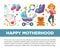 Motherhood happy mother and newborn child clothing accessories vector poster