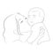 Motherhood. Mother and baby. Mom kisses the child. Sketch. Vector illustration