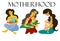 Motherhood set, breast-feeding. mothers breastfeed their children in their hands. vector. concept of natural feeding