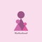 Motherhood. three geometric women figures stand together on pink background