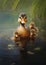 Motherly Love: A Fantastic Day with Three Ducks in a Sunny Oil P