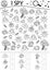 Mothers day black and white I spy game for kids. Searching and counting line activity or coloring page for preschool children with