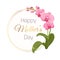 Mothers day card round wreath orchid flower branch