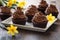 Mothers day chocolate cupcakes with spring flowers