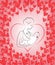 Mothers Day. A girl with a baby in her arms. Young and beautiful woman. Happy motherhood. Frame in the shape of heart and red