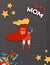 Mothers Day Greeting Card in Comics Paper Cut Style. Super Mom Character in Red Cape Paper Cut Design for Mother Day Banner