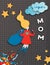 Mothers Day Greeting Card in Comics Paper Cut Style. Super Mom Character in Red Cape Paper Cut Design for Mother Day Banner