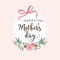 Mothers day greeting card, invitation with ribbon, flowers.