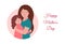 Mothers Day holiday poster, greeting card. Happy mom hugs smiling daughter. Woman and girl embraces. Vector flat illustration for