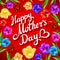 Mothers day vintage lettering background. Beautiful bouquet of colorful tulips and card on red background.