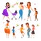 Mothers having a good time with their kids set, motherhood, parenting concept vector Illustration