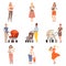 Mothers and Kids characters, people in a different situation vector illustration