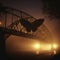 Mothman\\\'s Haunting Flight: Enigmatic Figure Soaring Over Nighttime Bridge