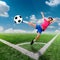 Motion blur Asian boy with soccer ball at soccer