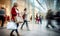 motion blur of people with shopping bags in a busy shopping mall. retail sale and discount