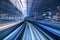 Motion blur of train moving inside tunnel, Japan