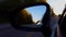 *Motion Blur Version* Driving Rural Road View of Side Mirror at Sunset.  Driver Point of View POV Looking Down Side View Mirror