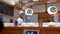 Motion of chef prepares sushi near conveyor belt inside a Japanese restaurant