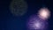 Motion of colourful CG digital fireworks over fantasy night sky and moon, Christmas and Happy New Year background