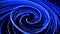 Motion design bg of flow particles shaping lines, helix and abstract structures. Blue lines swirling in spiral fly along
