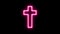 Motion graphic video animation. Bright glow flickering neon cross icon. Christianity symbol