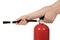 Motion hand press the fire extinguisher, isolated