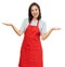 Motivated caucasian waitress with red apron
