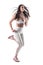 Motivated confident sporty fit woman in white tights running and looking ahead