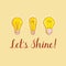 Motivation card with lightbulbs. Set of lightbulbs isolated on yellow background