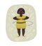 Motivation gray and yellow illustration. Fatty black woman with hula hoop and vegetables. Overweight sport