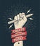 Motivation poster with hand fist holding a pencil with Create Something Today caption. Inspire poster template. Vector