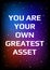 Motivational poster. You are your own greatest asset. Open space, starry sky style. Print design
