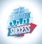 Motivational strategy banner with success team workers and businessmans, arrow growth up