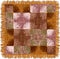 Motley tapestry with grunge striped square and circle elements in yellow,brown,beige colors