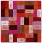 Motley tapestry with grunge woven rectangular colorful elements and wavy fringe