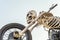 Moto Skeleton sculpture on motorbike area. Motorcycle - skeleton on highway M4 Don.