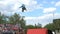 Moto stunt rider doing crazy tricks. Slow motion