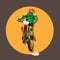 Motocross bike rider jumping pose mascot character symbol concept in cartoon illustration vector