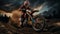 Motocross, enduro rider accelerating in dirt track with debris flying away Generative AI