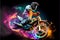 Motocross motorbike rider, dirt bike in space colorful and vibrant