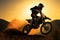 Motocross motorcycles silhouette defies gravity, epitomizing adventure and action