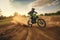Motocross mounted motorcyclist doing a race on a dirt track. Ai generative