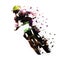 Motocross racing, low polygonal rider, isolated vector illustration